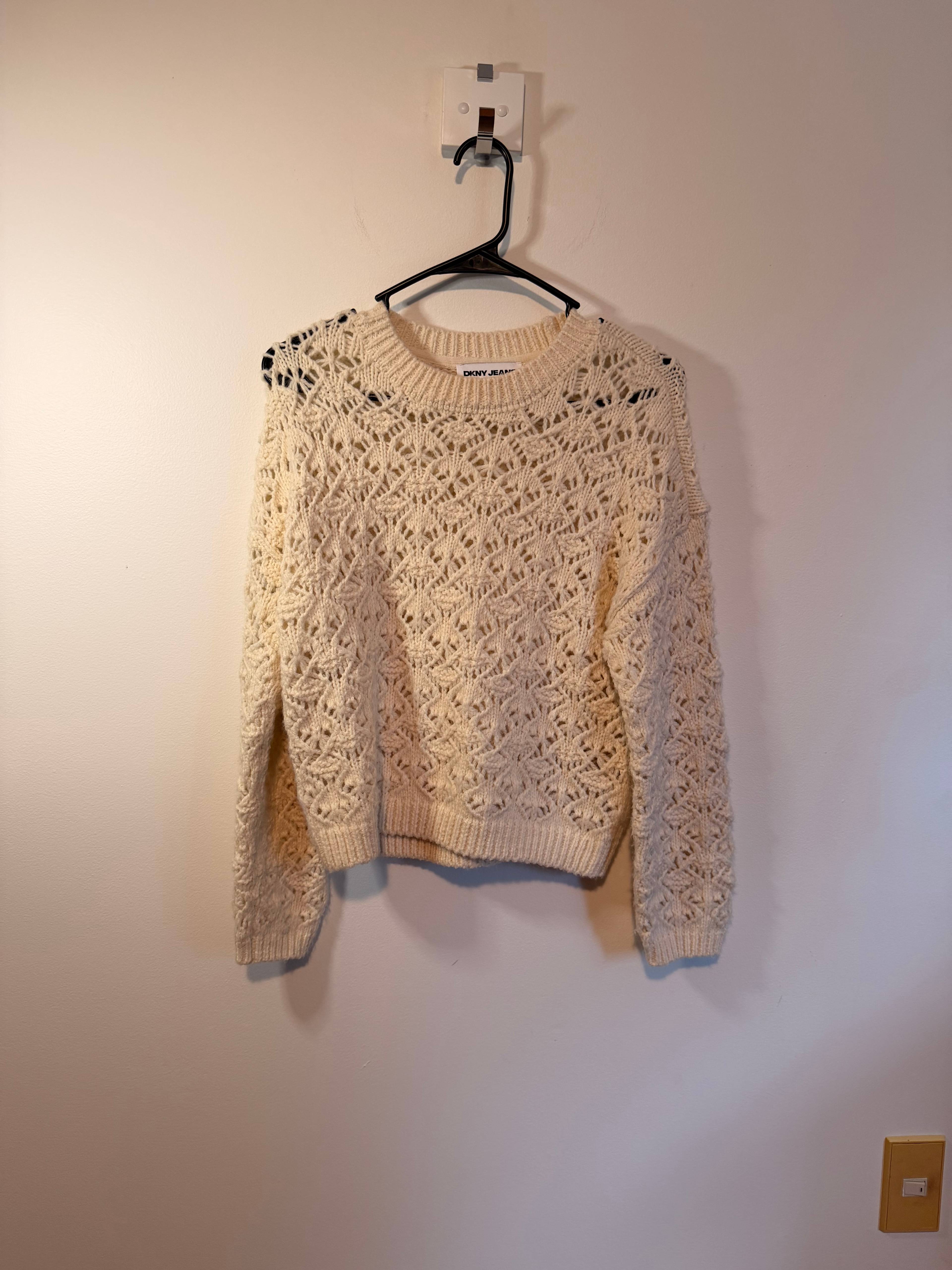 Pull maille ajourée DKNY Jean beige - photo originale