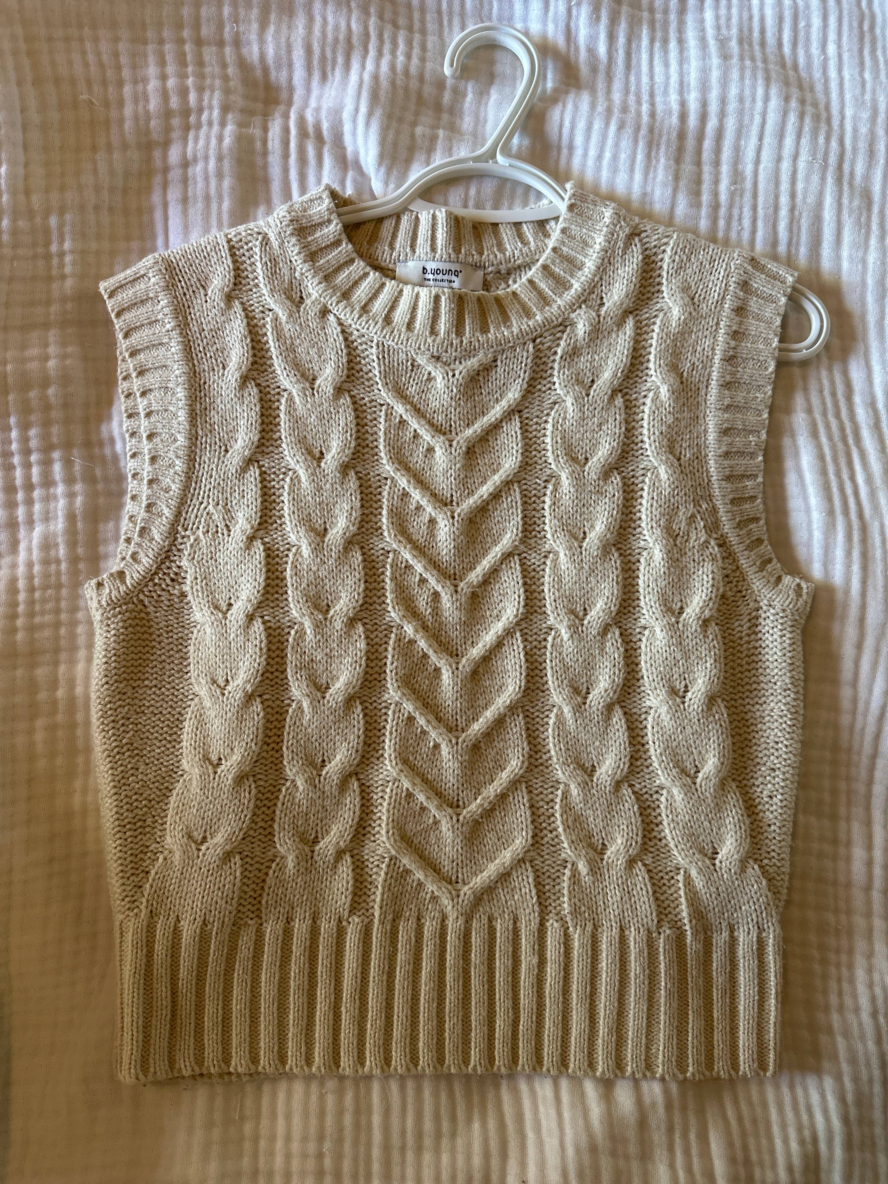 Pull sans manches torsadé beige - photo originale