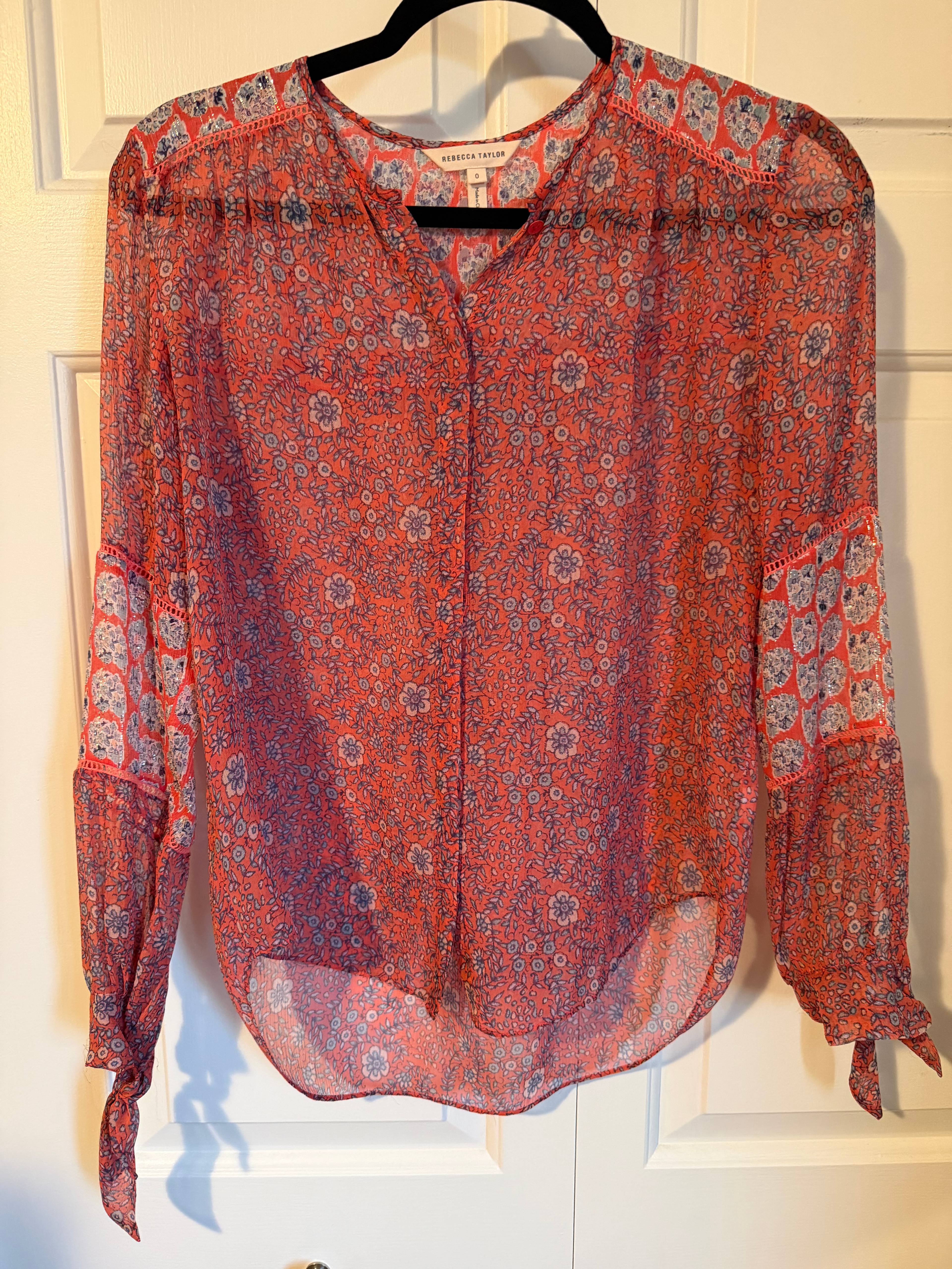 Blouse fleurie Rebecca Taylor rouge - photo originale