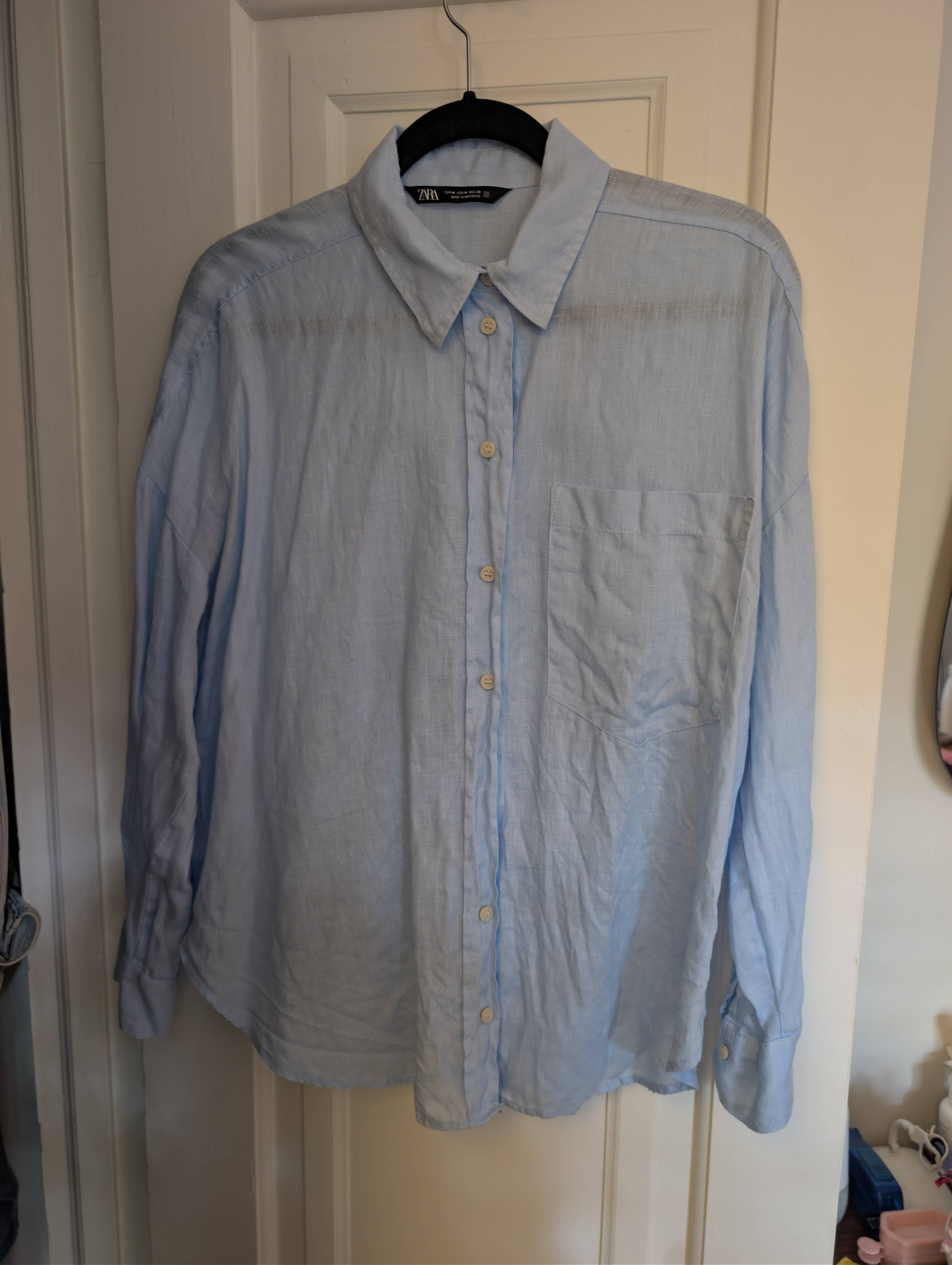Chemise Zara en lin bleu - photo originale