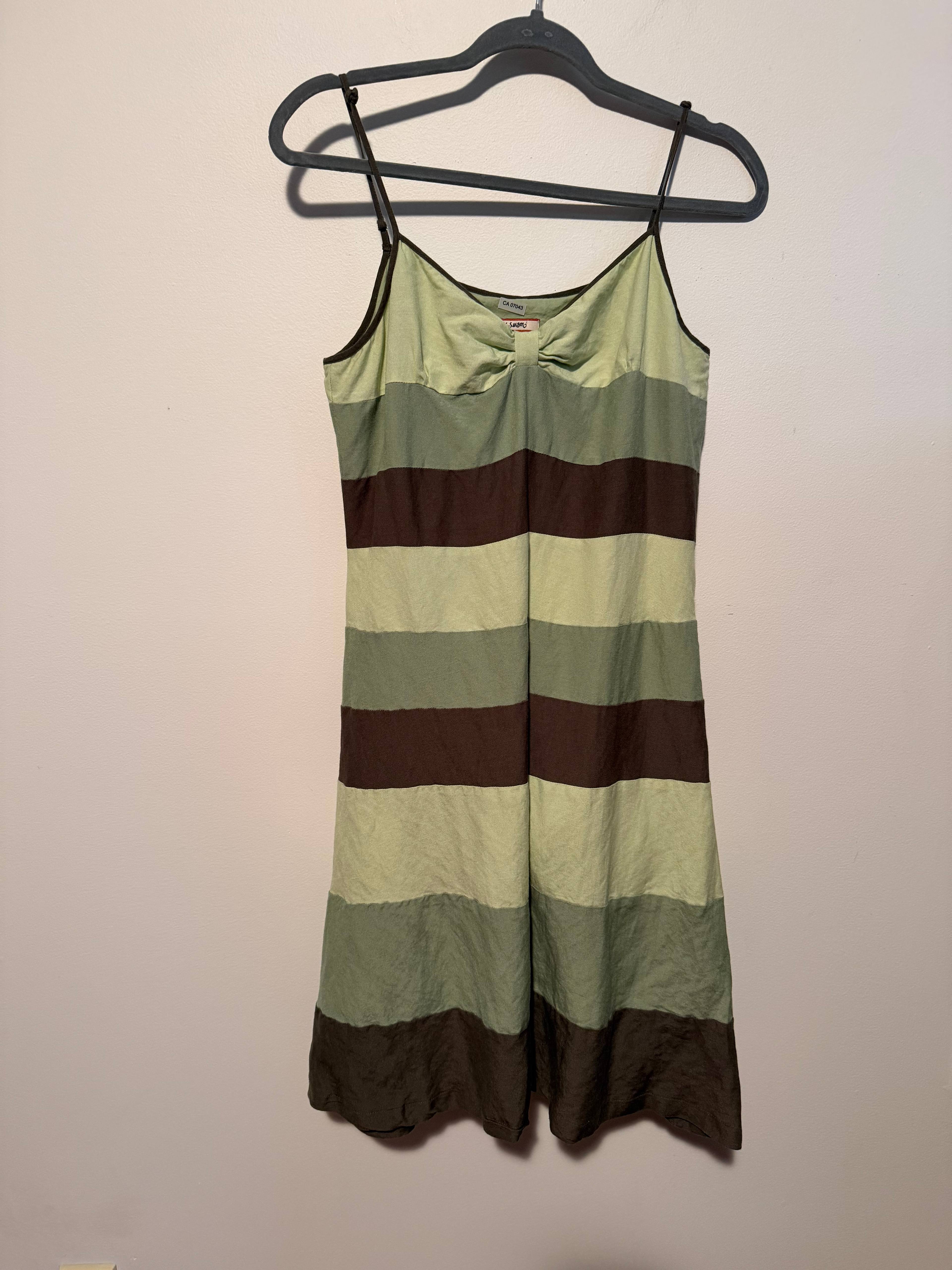Robe à bretelles New Season rayée verte et marron - photo originale