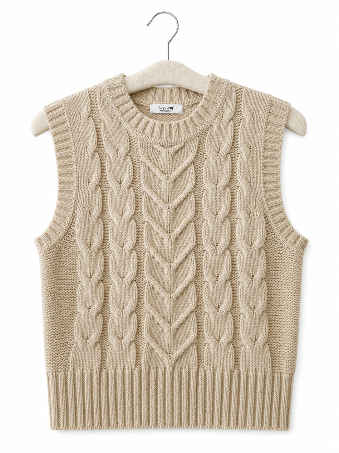 Pull sans manches torsadé beige - image générée par IA