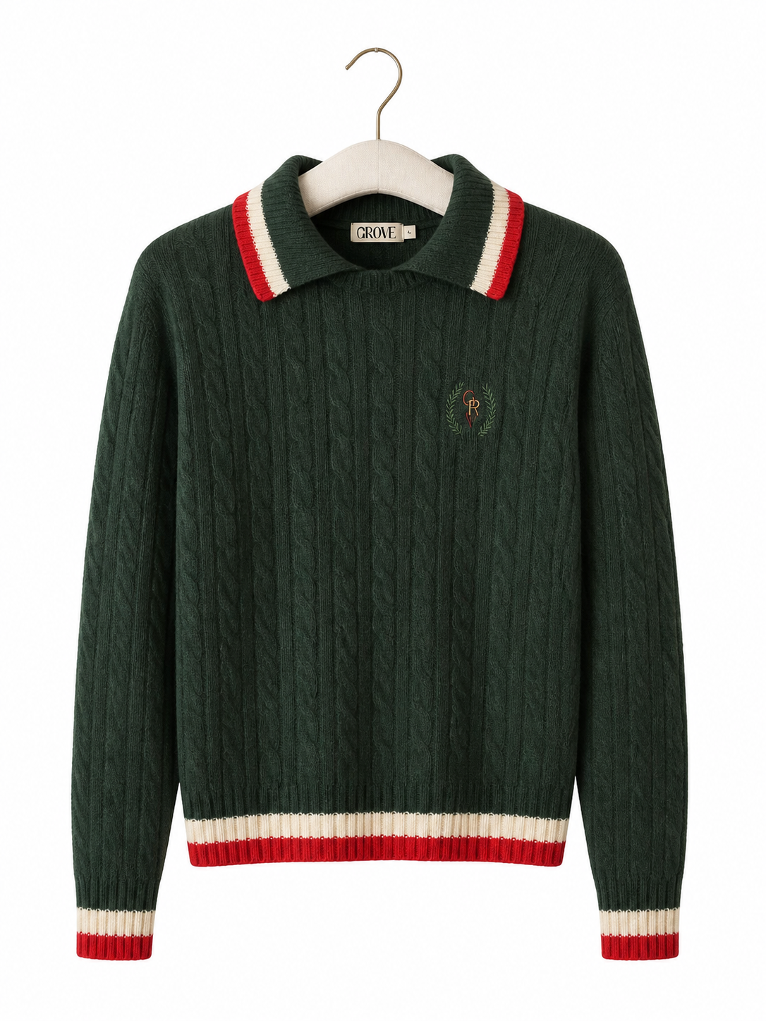 Pull torsadé GROVE vert - image générée par IA