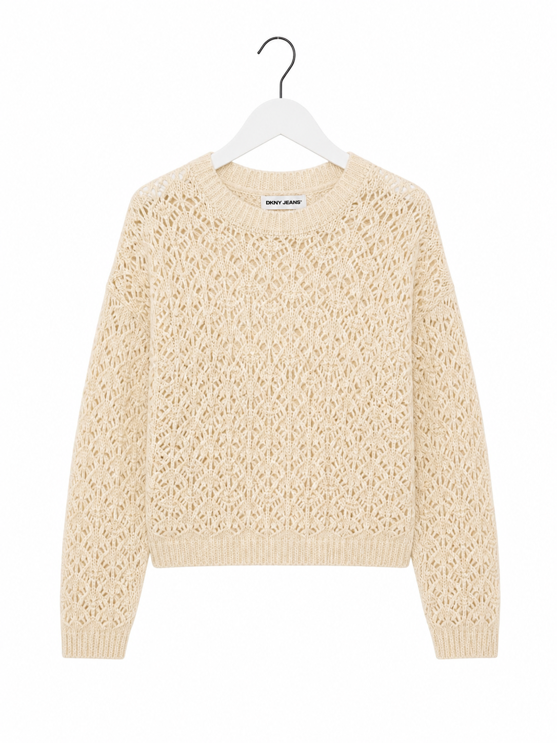 Pull maille ajourée DKNY Jean beige - image générée par IA