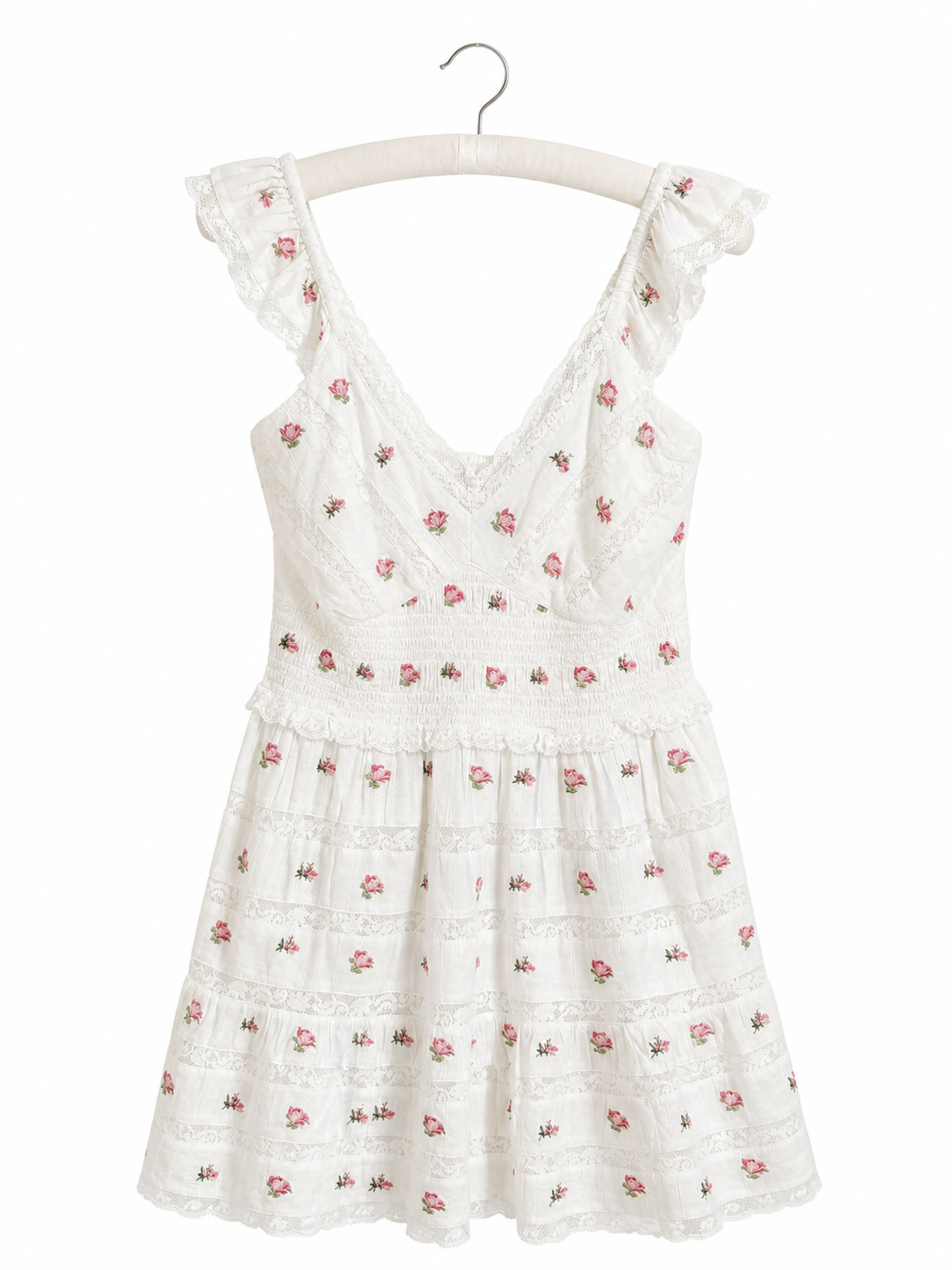 Robe LoveShackFancy blanche à motifs floraux roses