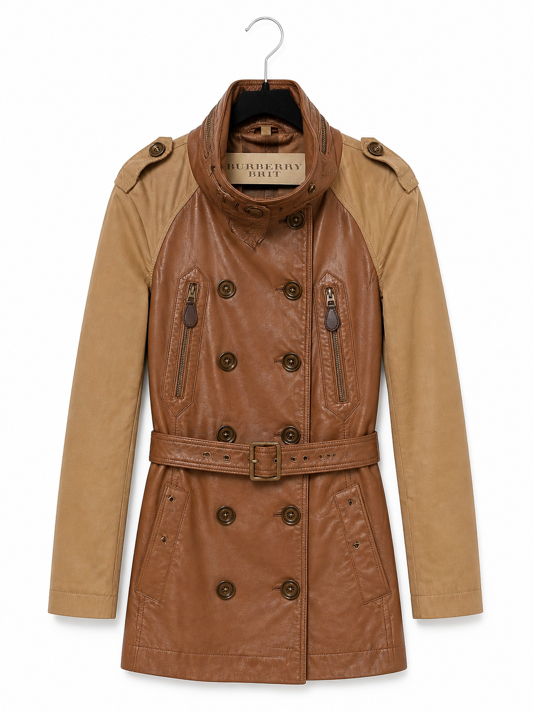 Trench court Burberry Brit camel en cuir - image générée par IA