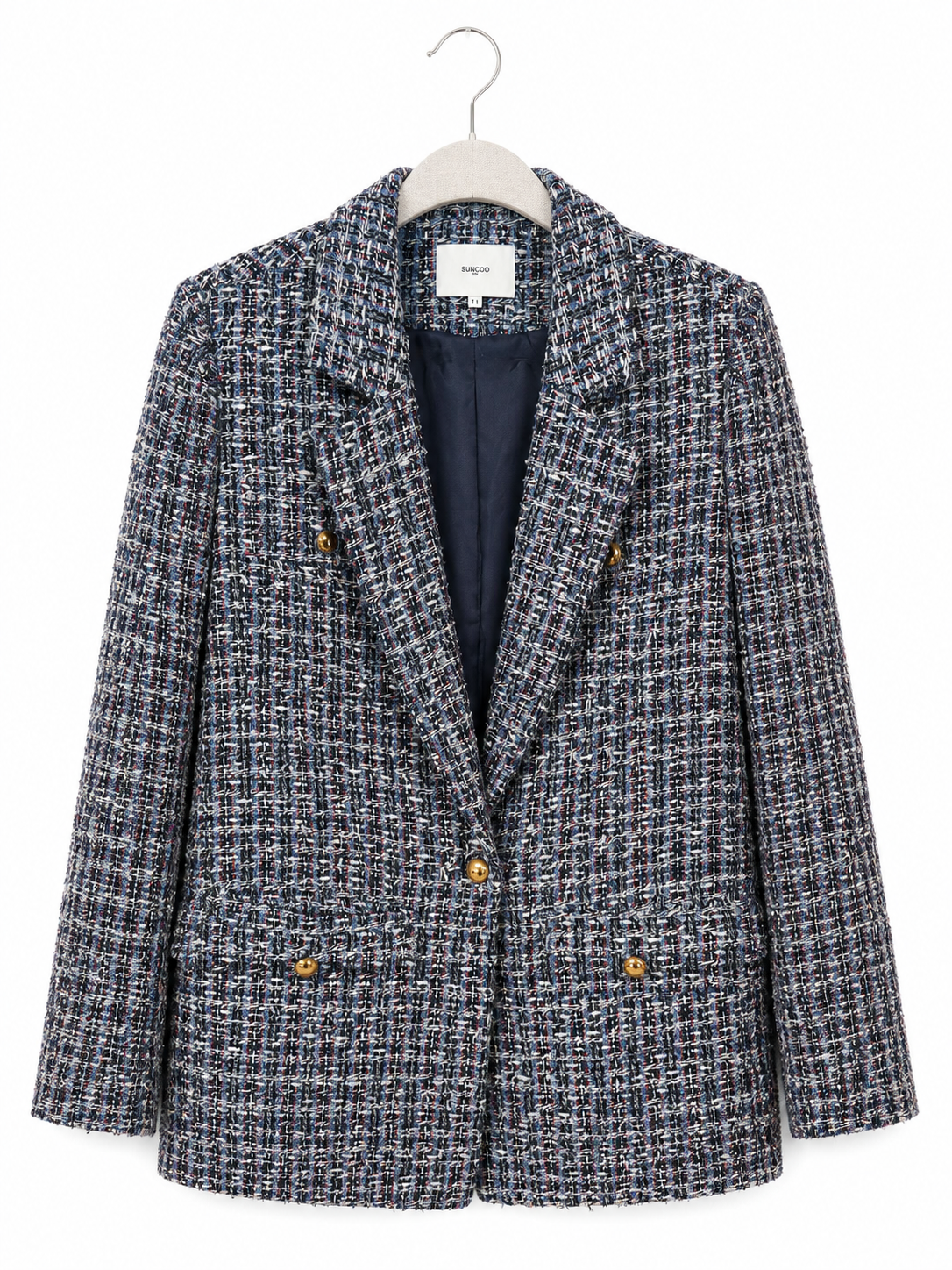 Blazer tweed Suncoo bleu - image générée par IA
